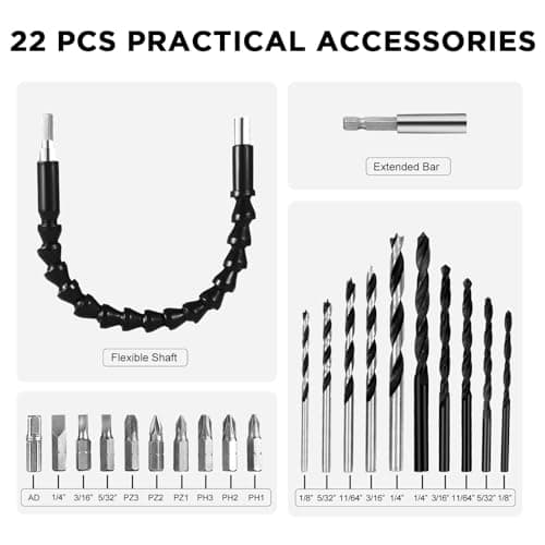 AVID POWER 20V Cordless Drill Set for Home DIY & Beginner Projects - Lightweight Power Drill with Battery Charger & 22 Bits, Variable Speed, 3/8" Keyless Chuck, Ideal for Furniture Assembly (Red) 8