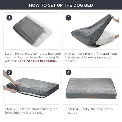 Bedsure Washable Dog Beds Large Sized Dog - 3 Inch Thicken Up to 80lbs Pet Mat Pillows with Removable Washable Cover, Grey 5