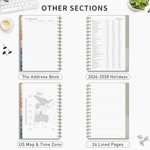 RETTACY 2026 Planner, Weekly and Monthly, Medium Size (5.7" x 8.3"), Jan - Dec 2026, Agenda, Calendar, 12 Month Tabs, Flexible Plastic Cover, 100 GSM Thick Paper, Spiral-bound (Light Green) 6