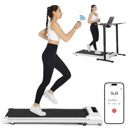 Walking Pad Smart Under Desk Treadmill 2.5 HP with App/Remote Control for Office, Portable Walking Treadmills Electric Quiet for Home/Apartment/Flat with LED Display,White
