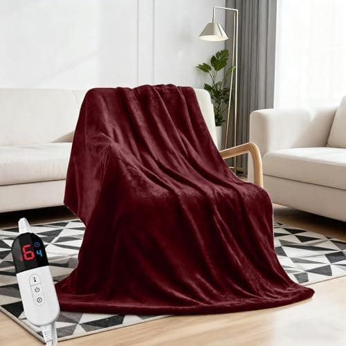 Easthome Heated Blanket Twin Fast Heating Bed Electric Blankets Throw Flannel with 6 Heating Levels & 4 Hours Auto Off, Over-Heated Protection ETL, Double-Sided Flannel，Red 2