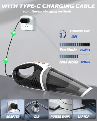 BRL Handheld Vacuum Cordless, Brushless Car Vacuum Cleaner with 12000PA Powerful Suction, 2 Suction Modes Mini Hand Vacuum, Dry & Wet, Portable Vacuum for Car Pet Hair, Home, Office, Keyboards 6