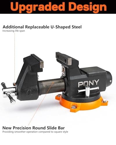 PONY 4 Inch Heavy Duty Bench Vise 4400LBS Clamping Force, Pro Workshop Workbench Vise with 360-Degree Rotatable Base and Anvil, 4-Inch Jaw Opening and Width for Woodworking, Drilling, Pipe Cutting 5