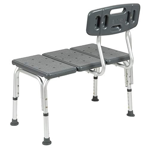 Flash Furniture HERCULES Series 300 Lb. Capacity Adjustable Gray Bath & Shower Transfer Bench with Back and Side Arm 10