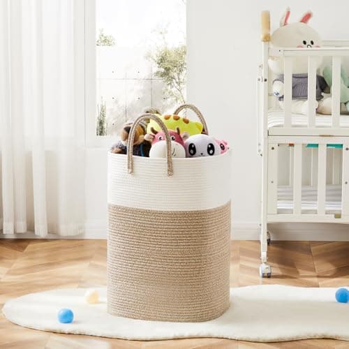 Laundry Basket,Woven Cotton Rope Laundry Hamper,Versatile Storage for Dirty Clothes,Baby Toys,and Blankets in Bathroom, Nursery,and Living Room (Brown, 60L) 6