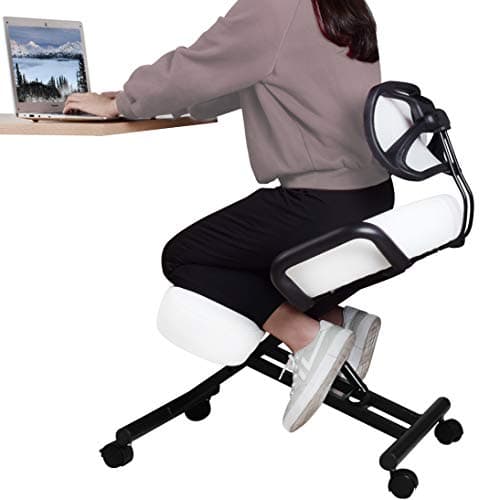 DRAGONN by VIVO Ergonomic Kneeling Chair with Back Support, Adjustable Stool for Home and Office with Angled Seat for Better Posture - Thick Comfortable Cushions, White, DN-CH-K02W