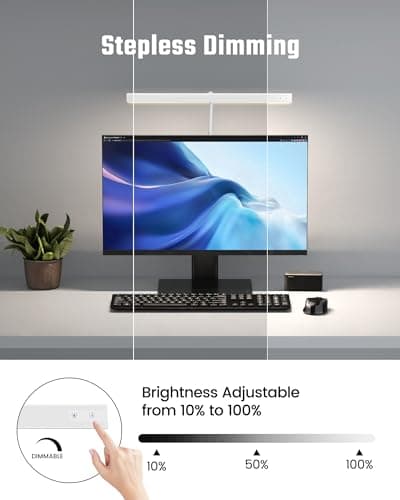 SUPERDANNY LED Desk Lamp for Home Office, Eye-Caring Desk Light with Adjustable Gooseneck, 12W Touch Control Dimmable Brightness, Architect Clamp Lamp with USB Adapter, White 5