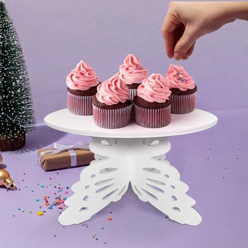 AOCEAN 12" Diameter Butterfly Cake Stand Butterfly PVC Cake Decorations with Engraved Butterflies Cake Stands for Dessert Table Wedding Birthday Party (1 Pcs) 5