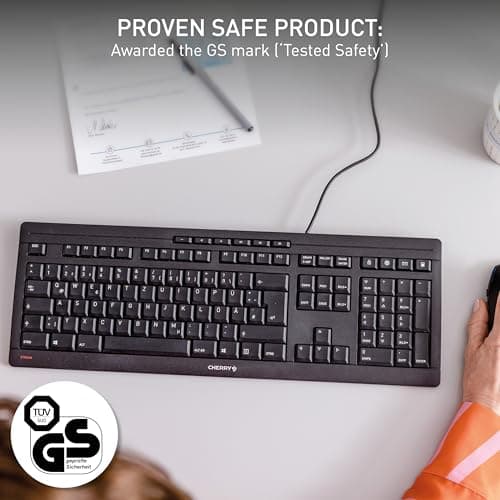 Cherry Stream Keyboard, Wired Keyboard for PC/Laptop, Whisper Quiet Silent Keys, Unique Typing Feel, Slim Design, SX Scissor Switches, USB-A, QWERTY, Black 6