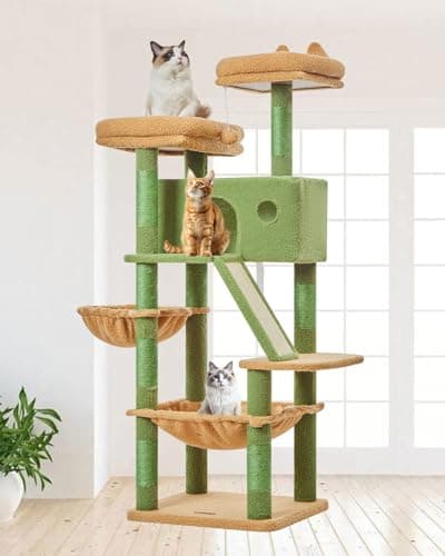 Taoqimiao Cactus Cat Tree, 57.5-Inch Cat Tower for Indoor Cats Large Adult, Extra Large Cat Condo, 8 Sisal Scratching Posts, Metal Frame Cozy Hammock, Durable Scratch Board, 2 Top Perches, MSC026