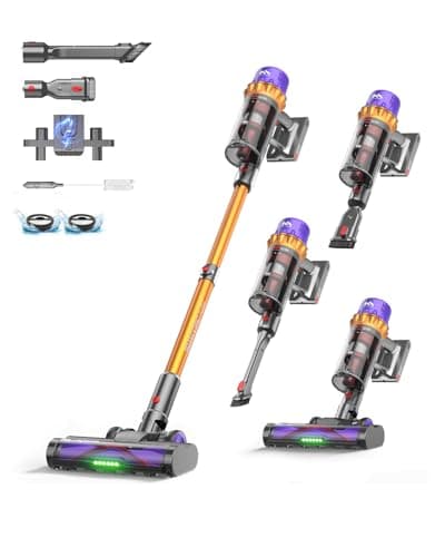 AlloyMove Cordless Vacuum Cleaner, 550W 50KPA 80Mins Self-Standing Cordless Vacuum for Home, With Wall Mount Charging/LED Display/Anti-Tangle Brush Stick Vacuum for Carpet/Pet Hair/Hardwood Floor, A05