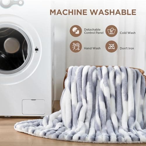 Westinghouse Electric Blanket Heated Throw, Super Cozy Luxury Faux Fur & Sherpa with 6 Heating Levels & 2-10 Hours Auto Off, Fast Heating & Overheat Protection, 50x60 Inch, Blue Gray 6