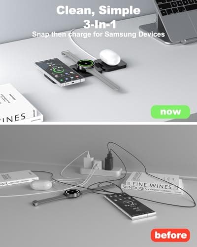 Foldable 3 in 1 Wireless Charging Station for Samsung, KU XIU X55 Ultra Magnetic Travel Charger Stand for Galaxy S24 Ultra S23 S22 Note 20 Z Fold Flip 6 5, Galaxy Watch Ultra 7 6 5, Galaxy Buds, Black 5
