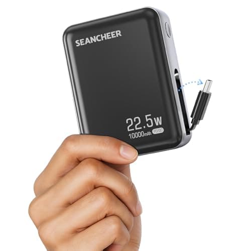 SEANCHEER Smallest Power Bank, Portable Charger10000mAh with 22.5w Fast Charging Retractable 2.3 ft USB-C Cable,USB C in/Output 3-Output Battery Pack Charger for iPhone 16/15,Samsung,Android,Travel