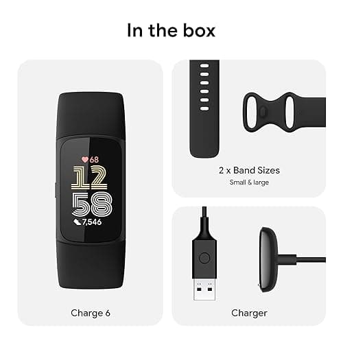 Fitbit Charge 6 Fitness Tracker with Google apps, Heart Rate on Exercise Equipment, 6-Months Premium Membership Included, GPS, Health Tools and More, Obsidian/Black, One Size (S & L Bands Included) 8