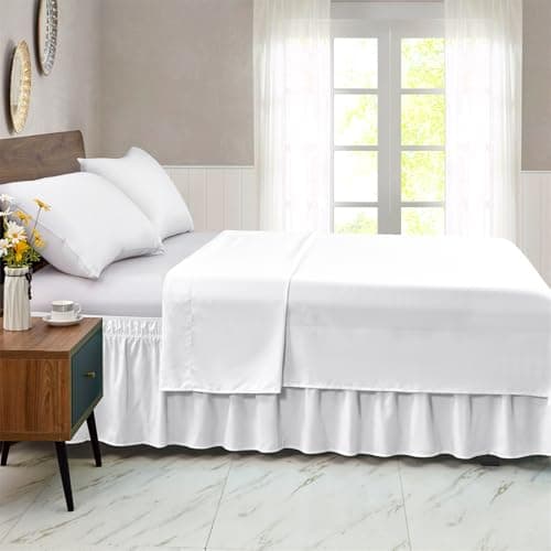 FreshCulture Queen Bed Skirt, Elastic Wrap Around Bed Skirt Queen Size, Bed Skirts for Adjustable Bed, Easy Fit with 15-Inch Tailored Drop, Hotel Quality Dust Ruffle for Queen Bed (White) 7