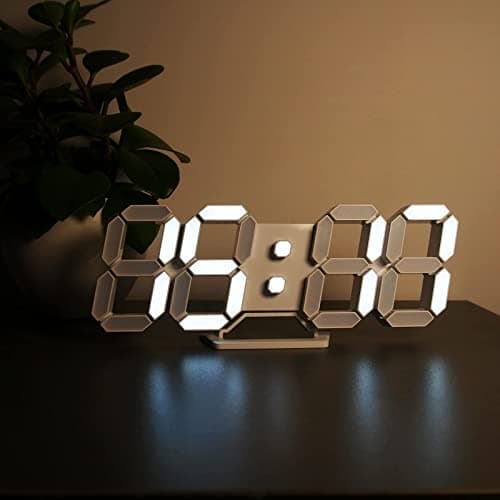 Deeyaple LED Clock, 3D Digital Wall & Desk Alarm Clock with Snooze, Dimmable Display, Time Memory, 12/24H Date & Temperature, Remote Control Night Light for Bedroom, Office, Kitchen, Home (White) 6