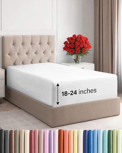 Extra Deep Twin XL Fitted Sheet - Hotel Luxury Single Fitted Sheet Only - Easily Fits 18 inch to 24 inch Mattress - Ultra Soft, Wrinkle & Fade Free w/Extra Deep Pockets - Breathable & Comfy - White