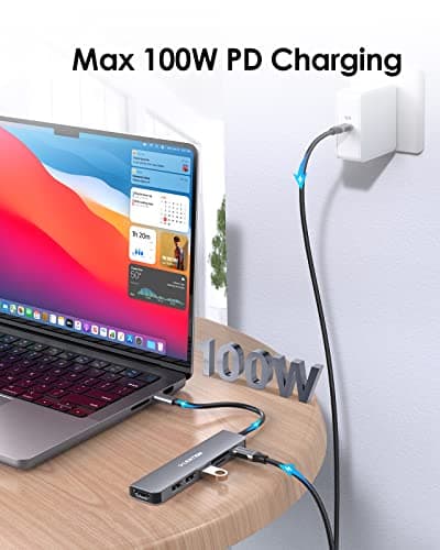 LENTION USB C Hub with 100W Charging, 4K HDMI, Dual Card Reader, USB 3.0 & 2.0 Compatible MacBook Pro, New Mac Air/Surface, Chromebook, More, Stable Driver Adapter (CB-CE18, Space Gray) 5