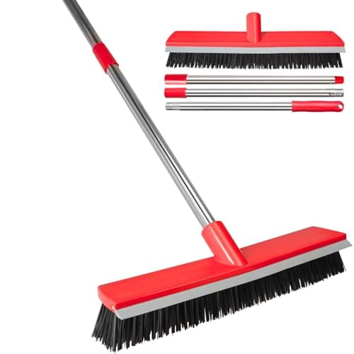 16.5 Inches Push Broom- Heavy Duty Outdoor Broom with 51" Long Handle for Patio, Bathroom, Garage, Tile, Deck, Pet Hair, Concrete Floors Cleaning