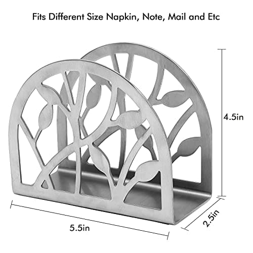 MEIGUI Napkin Holder, Stainless Steel Paper Napkin Holder Organizer Tissue Dispenser for Kitchen Countertops, Dining Table, Picnic Table, Indoor & Outdoor Use，Silver 4