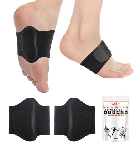 HiRui Arch Support Braces (Pair) for Plantar Fasciitis Relief - Adjustable Neoprene Arch Support Wraps with Gel Pads for Flat Feet High & Fallen Arch, Wear Over or Under Socks, Fits All Shoes (Black)