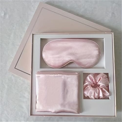3pcs Set Luxury Imitated Silk Sleep Set Comfortable Soft Eye Mask Pillowcase & Headband Blackout Sleep Gift Box for Rest (Pink)