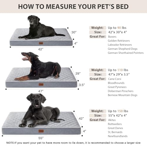 WNPETHOME Orthopedic Waterproof Extra Large Dogs Bed with Removable Washable Cover, Multi-Needle Quilting XL Crate Bed for Large Sized Dog, Light Grey 6