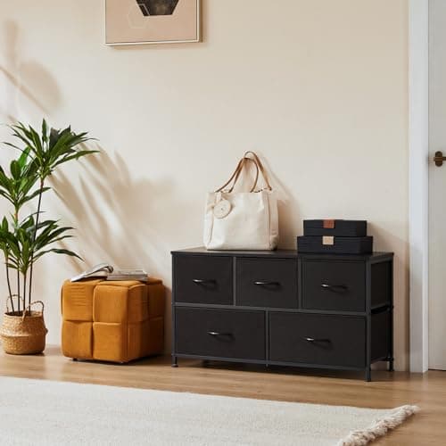 OLIXIS Dresser, Storage with 5 Organizer Closet Chest Small Clothes Fabric Cabinet, Kids Furniture Drawer Binis, Nightstand for Bedroom, Living Room, Nursery, Entryway, Matte Black 10