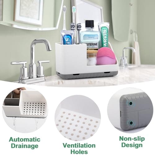 PARKMANI Toothbrush Holders for Bathrooms, Kids Electric Toothbrush and Toothpaste Holder with Drainage, Tooth Brush Holder for Bathroom Countertop Organizer (Grey) 5