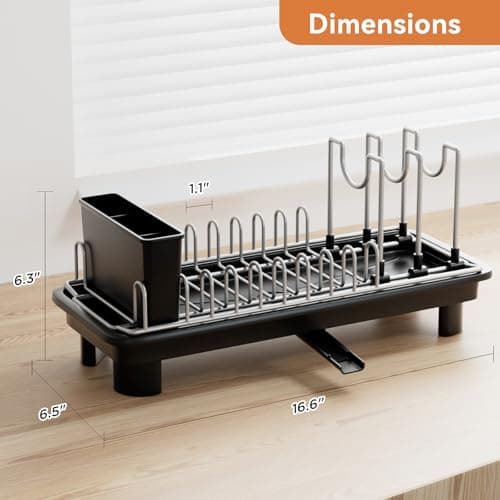Laveshop Small Dish Drying Rack, Compact Dish Drainer for Kitchen Counter, with Adjustable Back Slots, Space-Saving for Small Kitchens, Black 5