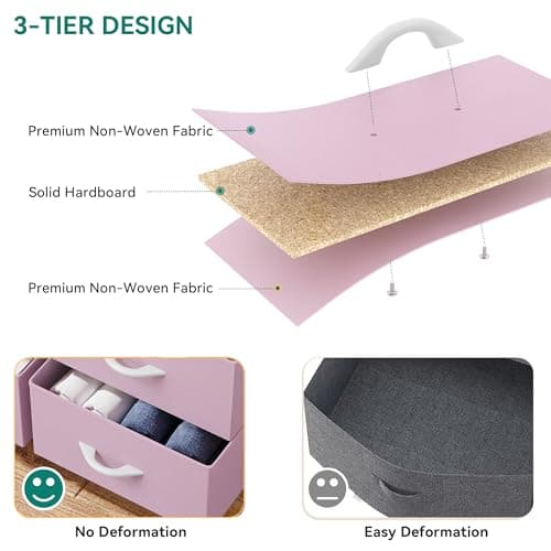 YITAHOME Dresser for Bedroom with 9 Drawers, Fabric Storage Dresser, Closet Dresser & Chest of Drawers for Living Room, Closets - Sturdy Steel Frame, Wooden Top & Easy Pull Fabric Bins(Pink) 6