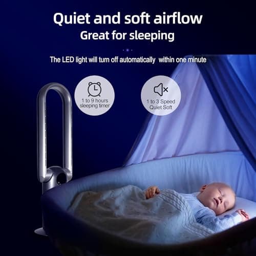 Ocean Loong Bladeless Tower Fan with Air Purifier - 120° Oscillating - Quiet Cooling Fan for Bedroom Home Office - 9 Speeds - 9Hs Timer - Remote Control - 39inch AC68P Grey 8