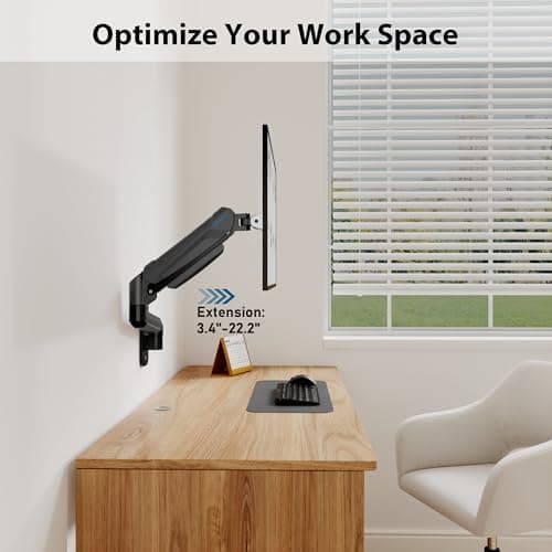 BONTEC Monitor Wall Mount Arm, VESA Gas Spring Height Adjustable, for 13-42 Inch Screens, Max 19.8lbs, Swivel, Tilt, Space-Saving Desk Mount, Easy Installation, Single Arm TV Mount, Max VESA 200x200 6