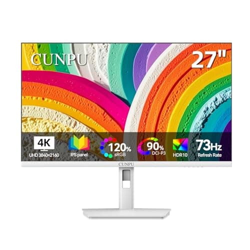 CUNPU 27 Inch 4K White Monitor, 73Hz Refresh Rate, UHD (3840 * 2160) IPS Ultra-Slim Bezel Monitor for Photo Video Editing, E-Book Mode, ΔE < 2, 100% DCI-P3, 1.07B+ Colors, DP/HDMI