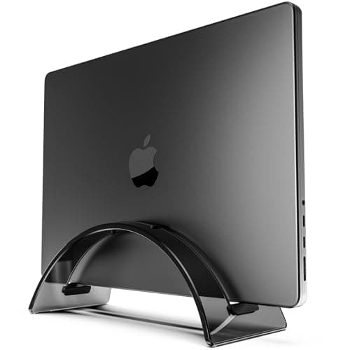 Yikola Vertical Laptop Stand for Desk, Vertical Laptop Hoder Space-Saving Organizer for All MacBook, Laptop Stand Acrylic Invisible Desktop Notebook Dock-Black…
