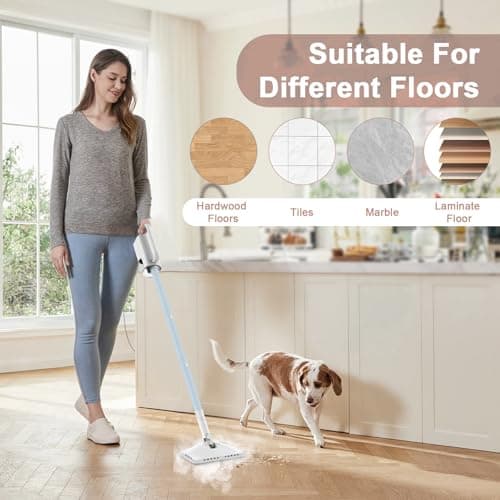 7-in-1 Steam Mop, 1200W Rotated Steam Cleaner for Home, 2 Modes, 400ML Removable Tank, 23FT Power Cord, 2 Pads, Multi-Surface Steamer for Hard Floor, Laminate Floor, Tiles Cleaning (Sky Blue) 6