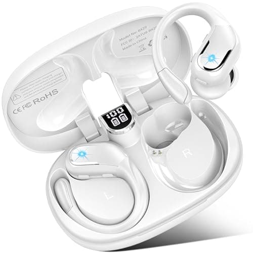Wireless Earbud Bluetooth 5.4 Headphones 75Hrs Playtime, 2025 Bluetooth Earbuds Deep Bass Noise Cancelling Mic, Over Ear Bud with Sport Earhooks, IP7 Waterproof Earphones Button Control, USB-C White