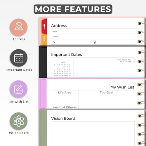 EMSHOI 2026 Planner, Weekly and Monthly, JAN 2026 - DEC 2026, A5 (5.7" x 8.3"), 100GSM Thick Paper, PVC Cover, Colorful Tabs - 2026 Calendar Organizer for Work, School, Home, LightGreen 5