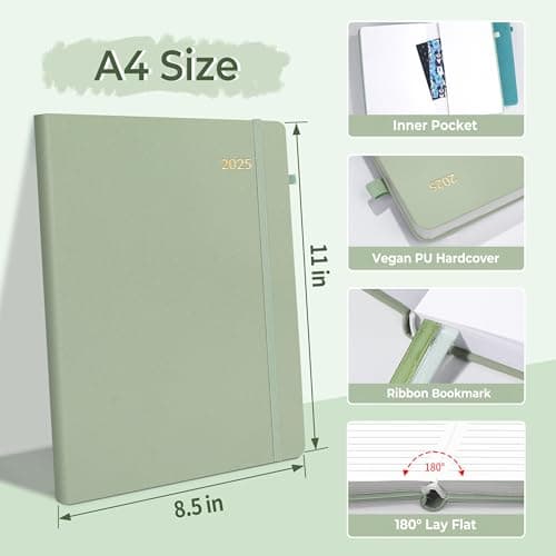 SUNEE 2025 Weekly & Monthly Hardcover Planner 8" x 11" - 12 Month (January 2025 - December 2025), Small Hardcover Planner, Pocket, Notes, 100 GSM Paper, Sage Green 5