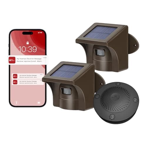 eMACROS Pro 3 Smart Solar Driveway Alarm System (2.4G Wi-Fi), App Push Notifications, 1/2 Mile (2600 ft) Wireless Range Motion Sensor & Plug-in Receiver, Weatherproof Property Alert (No Camera)
