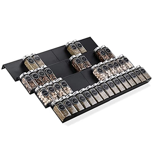 Mulush Metal Spice Rack Tray - Spice Drawer Organizer for Kitchen Cabinets Storage and Organization (Jars Not Included)