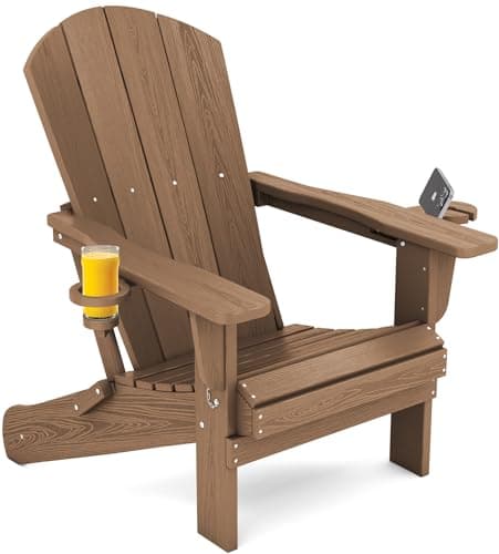 SERWALL Adirondack Chair with Cup Holders - Composite Adirondack Chairs Set of 2 HDPE Outdoor Chairs All Weather Use- Brown 9