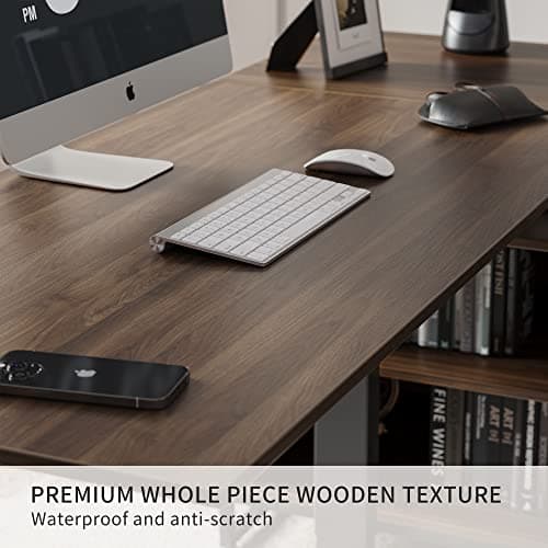 FEZIBO 66 Inch Executive L Shaped Standing Desk with 2-Drawer File Cabinet, Electric Height Adjustable Stand up Desk, Home Office Modern Wood Computer Desk with Shelves, Black Frame/Dark Walnut Top 8