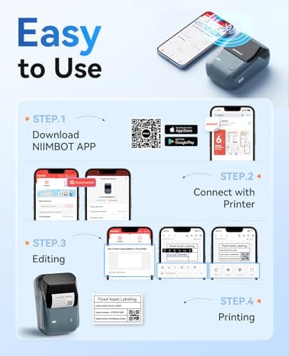 NIIMBOT B1 Label Maker Machine, Thermal Label Printer Easy to Use for Office, Home, Business, Came with 1 Roll White Label(Blue) 6