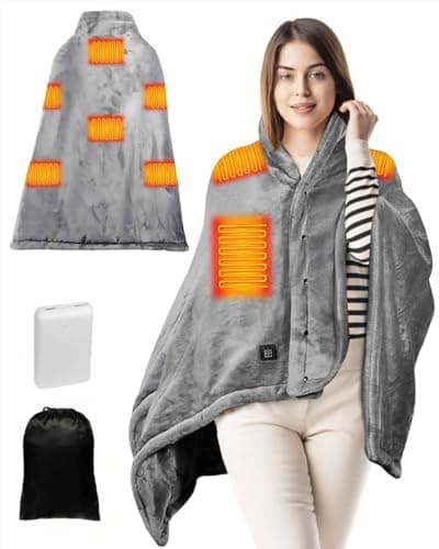 Diweez Heated Blanket Battery Operated, USB Cordless Electric Blanket with 10000mAH Battery and 3 Heating Levels(Grey)