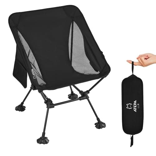 ATEPA Backpacking Chair, Ultralight Folding Portable Small Camping Chairs for Adults Compact Foldable Beach Seat with Anti-Sinking Feet & Aluminum Frame for Outdoor Hiking Travel Fishing, Black