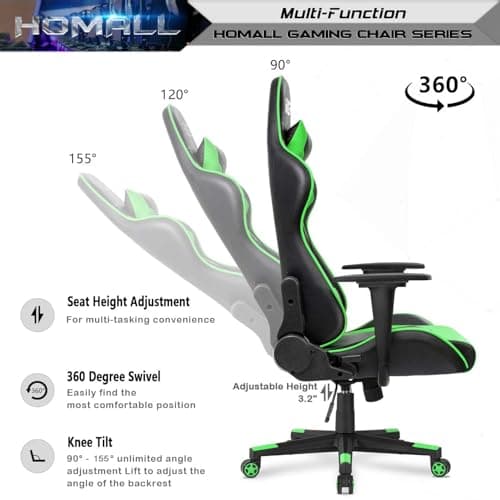 Homall Gaming Chair, Office Chair High Back Computer Chair Leather Desk Chair Racing Executive Ergonomic Adjustable Swivel Task Chair with Headrest and Lumbar Support (Green) 5