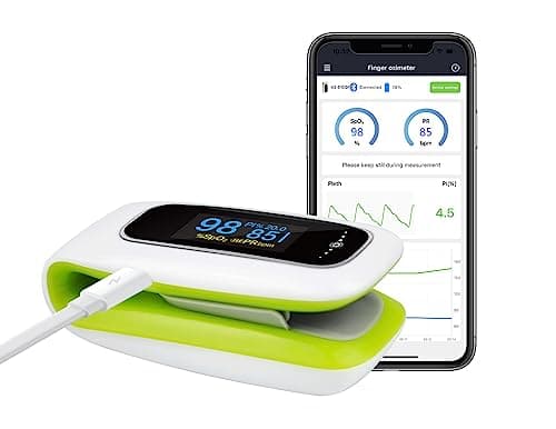 Rechargeable Pulse Oximeter Fingertip,SmileCare Blood Oxygen Meter Finger Oximeter,Bluetooth Oxygen Monitor with Free App iOS & Android