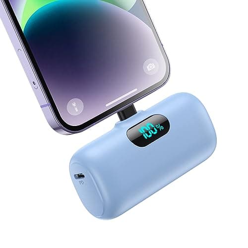 Small Portable Charger for iPhone,Upgraded 5000mAh PD Fast Charging Power Bank,Mini Plug-in Battery Pack Backup Charger Compatible with iPhone 14/14 Pro Max/13/13 Pro/12 Pro/11/XS/XR/X/8/7-Light Blue